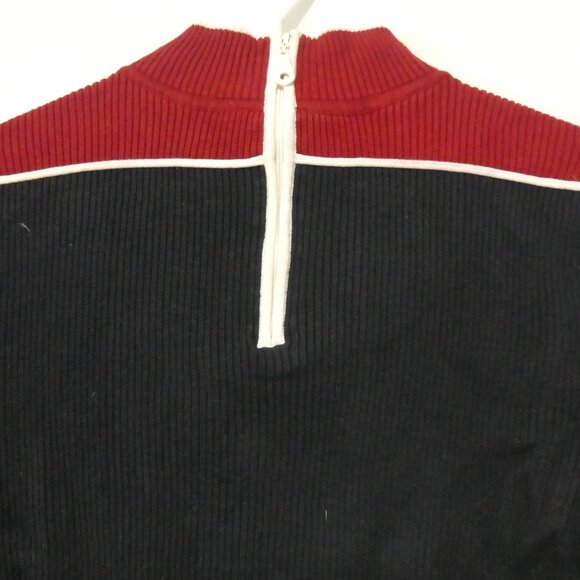 NOMI | medium | Ribbed Burgundy and Black Partial Zip-Up Sweater - Picture 3 of 15